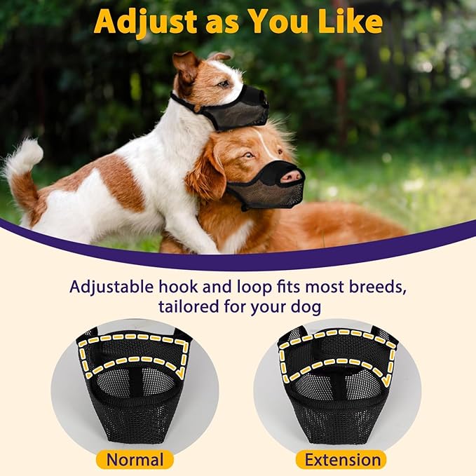 LUCKYPAW Dog Muzzle, Mesh Muzzle for Large Medium Small Dogs with Front Opening Design, Dog Mouth Cover to Prevent Biting, Licking, Chewing, Scavenging, Allows Drinking (S-Snout:7¾-8¾", Black)