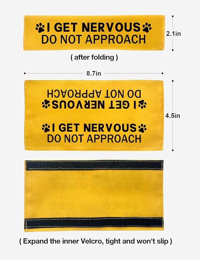 I get Nervous Do Not Approach Dog Leash Sleeve, Yellow Training Alert Dog Tags Dog Leash Sleeve Alert Hanging ID Patch Tag, Pet Dog Birthday Service Dog Leash Gift for Dog Owners