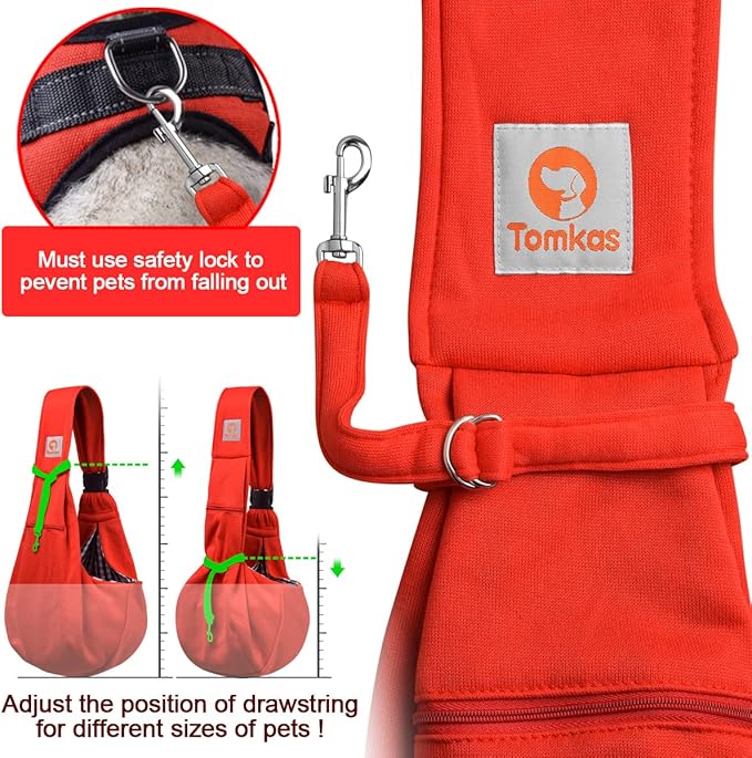 Tomkas Small Dog Sling Carrier - Adjustable Strap & Zip Pocket - for 3-10 lbs Pets(Red)
