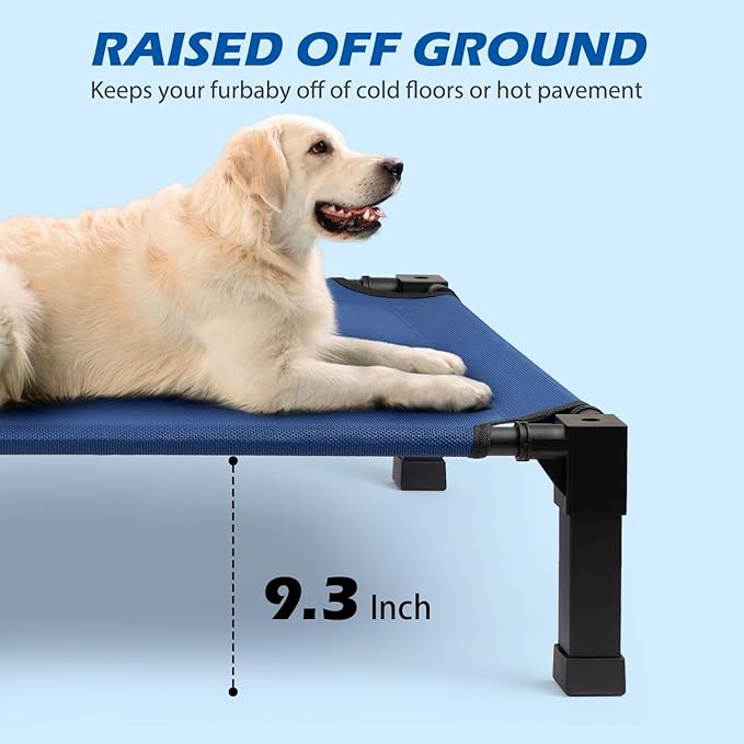 Cooling Elevated Dog Bed, Raised Dog Bed with Washable Breathable Mesh and Metal Frame, Portable Dog Cot Bed with No-Slip Feet for Outdoor and Indoor Use