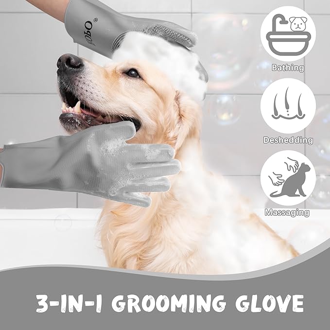 ROPO silicone gloves for pet grooming, multi-functional gloves for pet hair shedding, bathing, and massage (Grey)
