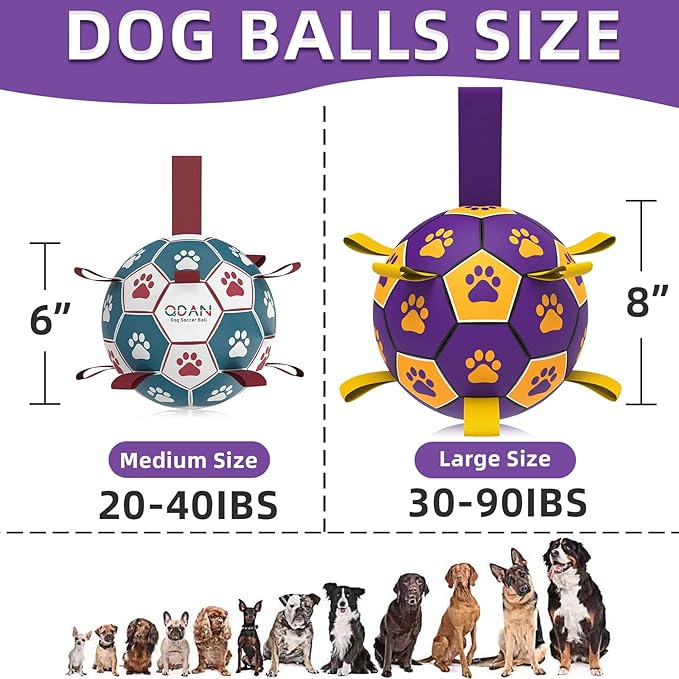 QDAN Dog Ropes Toys Soccer Ball with Straps, Interactive Dog Toys for Tug of War, Puppy Birthday Gifts, Dog Tug Toy, Dog Water Toy, Durable Dog Balls for Medium & Large Dogs(8 Inch)