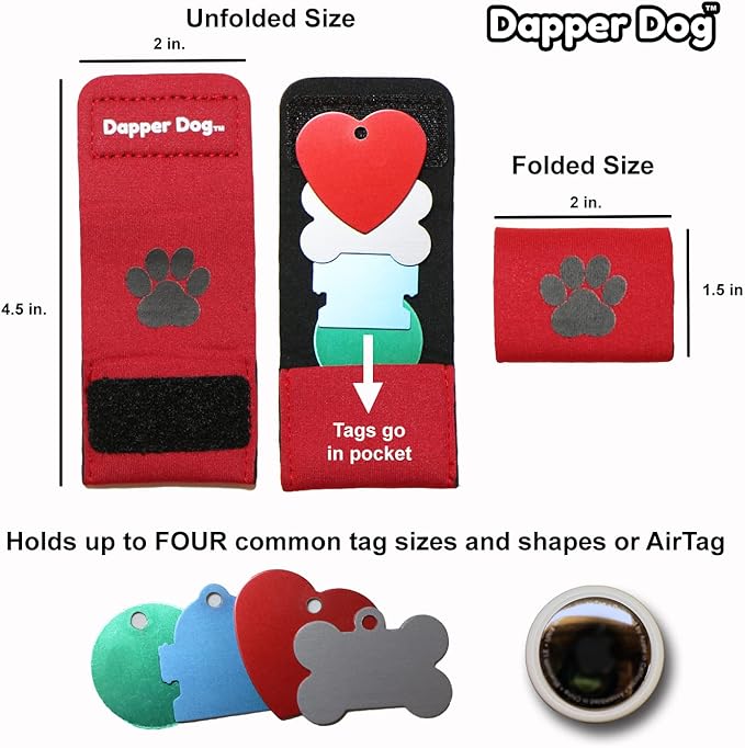 Dapper Dog Pet Tag Silencer and AirTag Holder (Black with White Paw)