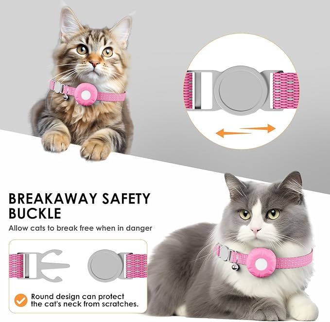 Cat GPS Tracker, Waterproof Pet Tracker for Cats, Cat GPS Tracker Collar with Safety Elastic Buckle, Works with Any Collar,Compatible with Apple Find My App (Only iOS), No Monthly Fee, Pink