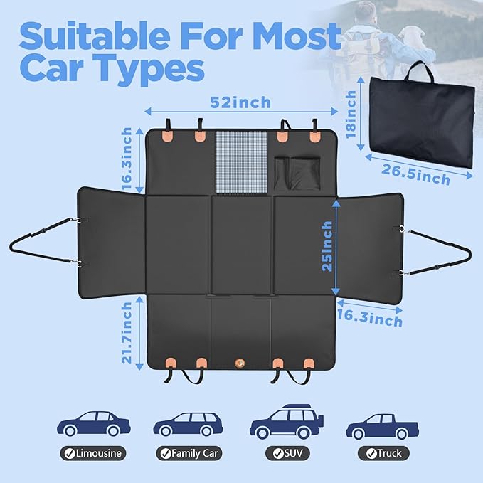 Back Seat Extender for Dogs - Waterproof Dog Car Seat Cover for Back Seat with Hard Bottom - 2025 Upgraded Material! Anti-Scratch! Safer! Easy to Use & Clean -Holds 400lbs