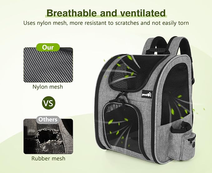 Pecute Cat Backpack, Adult Cat Backpackswith Breathable Mesh, Collapsible Small Dog Backpack, Pet Backpack with Multi-Pockets, Great for Travel Hiking Camping (Gray)