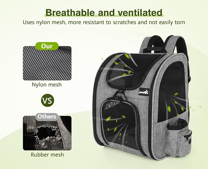 Pecute Cat Backpack with Shade Cover,Dog Backpack with Breathable Mesh for Small Dogs, Small to Medium Cats, Pet Backpack Carrier with Multi-Pockets, Great for Travel Hiking Camping