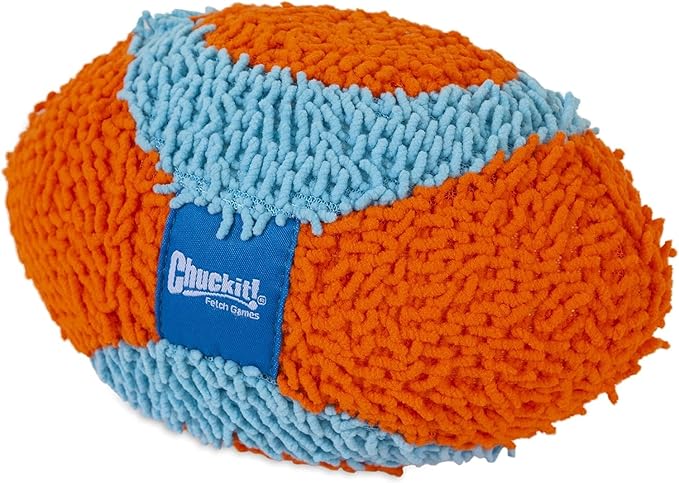 Chuckit! Indoor Fetch Fumbler Dog Toy - Soft Pet Toy for Dogs - Made with Durable, Lightweight, Plush Chenille Fabric - Great Alternative to Balls - 9.5-inch Diameter - Orange and Blue