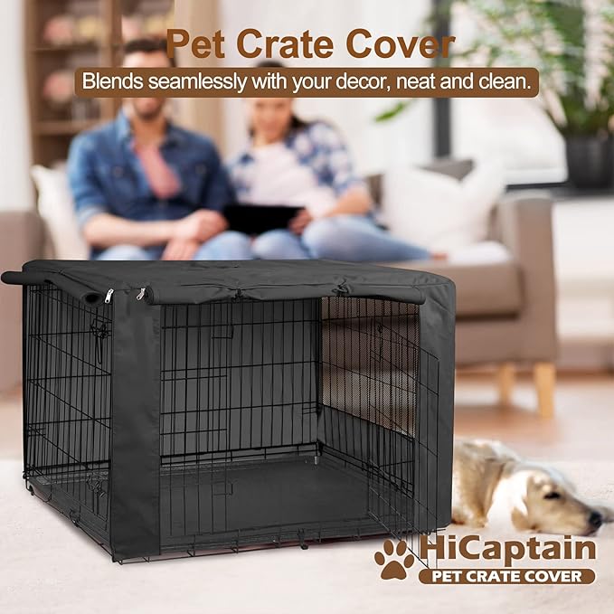 HiCaptain Folding Metal Dog Crate Cover for 30 Inch Wire Pet Cage (Black)