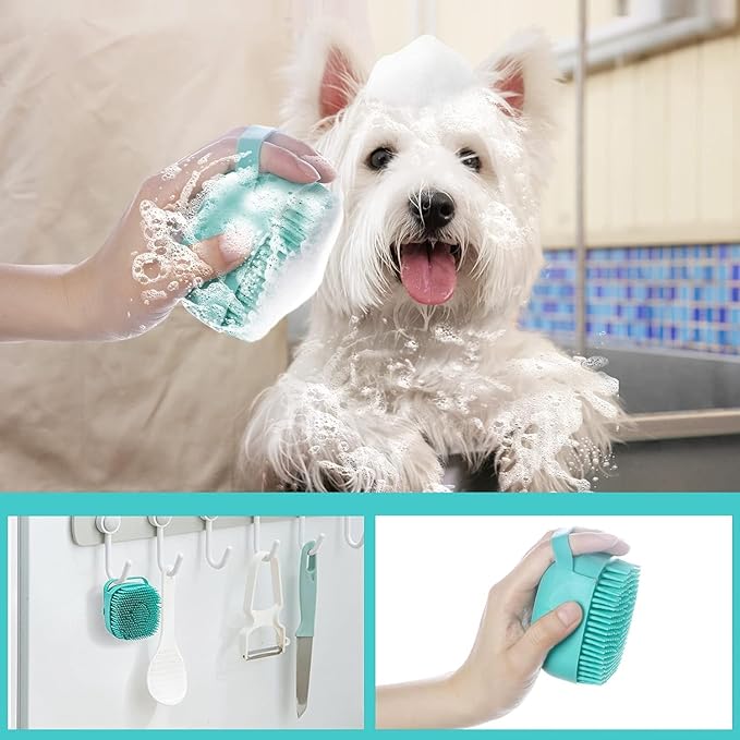 Pet Dog Bath Brush Gentle Soap Dispenser Massaging Bath Grooming Soft Silicone(Blue)