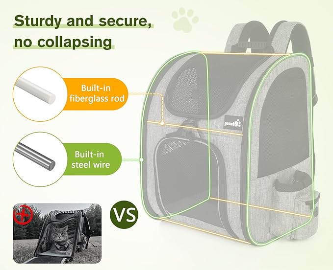 Pecute Cat Backpack with Shade Cover,Dog Backpack with Breathable Mesh for Small Dogs, Small to Medium Cats, Pet Backpack Carrier with Multi-Pockets, Great for Travel Hiking Camping
