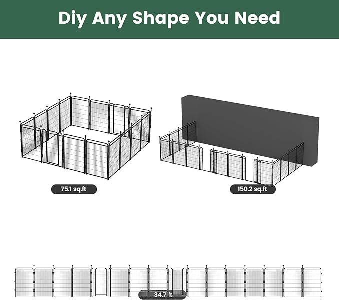 Gardner Pet Dog Playpens, 40" H 16 Panels Dog Pen Outdoor/Indoor Dog Fence Exercise Pen for Small/Medium/Large Dogs, Foldable Pet Play Yard Gate with Gravity Automatic Lock, Pet Playpen, Black