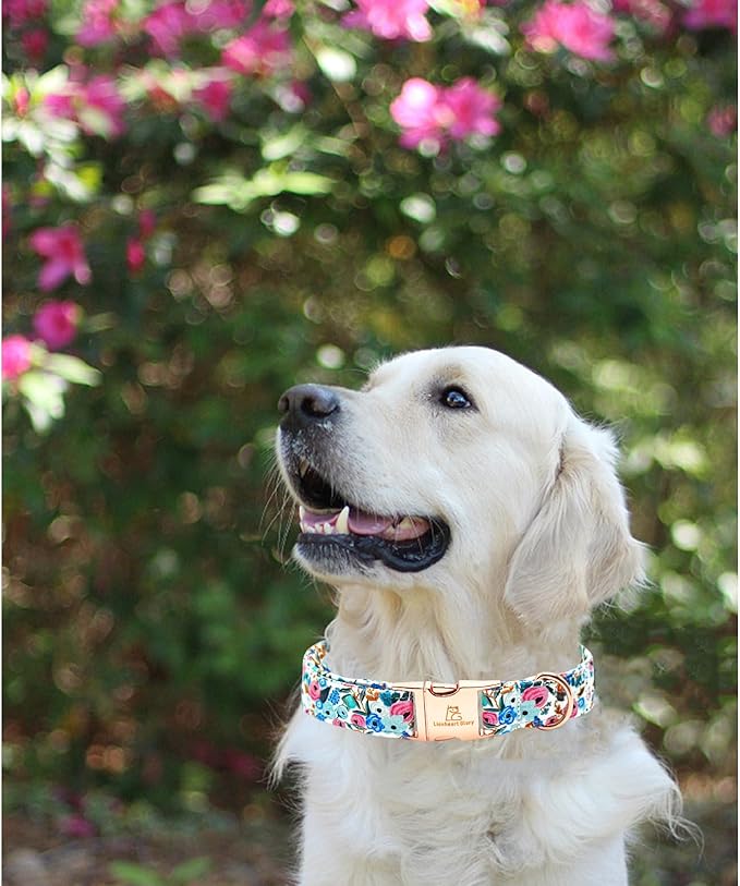 Lionheart glory Dog Collar Pink Flower Dogs Collar Spring Summer Cute Collars Dog Girl or Boy Soft Durable Adjustable Dog Collars for Small Dogs Pet Gift