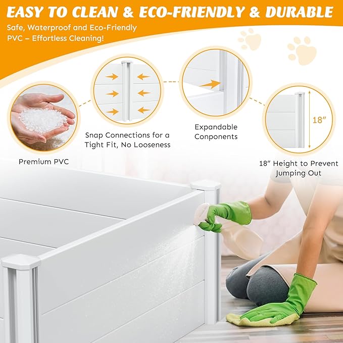 Whelping Box for Dogs, PVC Waterproof & Rustproof Puppy Playpen with Adjustable Height Door, Puppy Whelping Supplies & Raised Garden Bed, Easy Assembly, Indoor/Outdoor Use, 48x48x18in