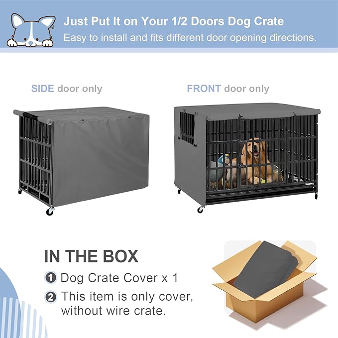 Explore Land 54 inches Dog Crate Cover Heavy Duty Polyester Pet Kennel Sunshade Universal Fit for Wire Cage (Grey)