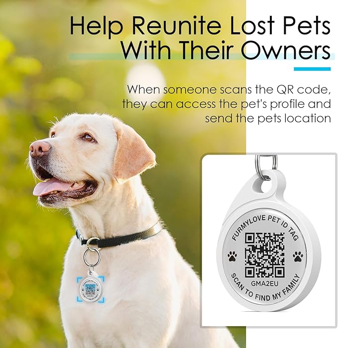 QR Code Dog Tag, Smart ID Tags, Dog Tags Personalized Lightweight Silent ID Tag for Kids Pets Bags Keys, Blue