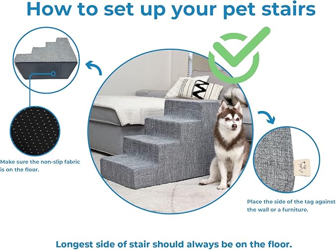 Best Pet Supplies Dog Stairs for Small Dogs & Cats, Foam Pet Steps Portable Ramp for Couch Sofa and High Bed Non-Slip Balanced Indoor Step Support, Paw Safe No Assembly - Pale Teal, 3-Step