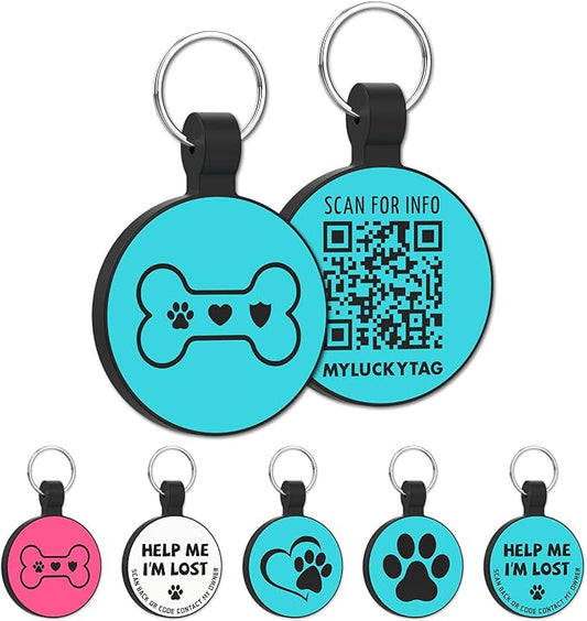 MYLUCKYTAG Silent Silicone QR Code Pet ID Tags Dog Tags - Pet Online Profile - Scan QR Receive Instant Pet Location Alert Email