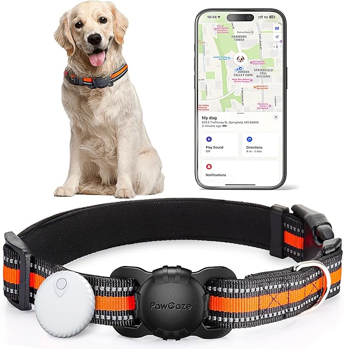 Dog Tracker Collar, No Monthly Fee Cat Tracker Collar(Only iOS), Compatible with Apple FindMy App, Reflective FinderTag Smart Collars, Anti-Lost, Key Finder for Pets/Items(NOT GPS)