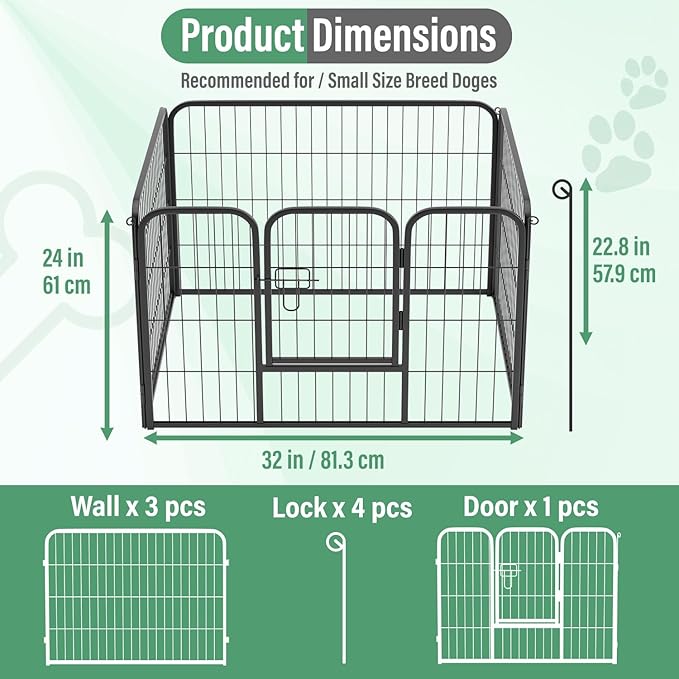 FDW Dog Playpen Kennel - 4 Panels, 24 Inch Height, Indoor/Outdoor Folding Metal Portable Puppy Exercise Pen, Heavy Duty Dog Fence for Yard, Camping - Black