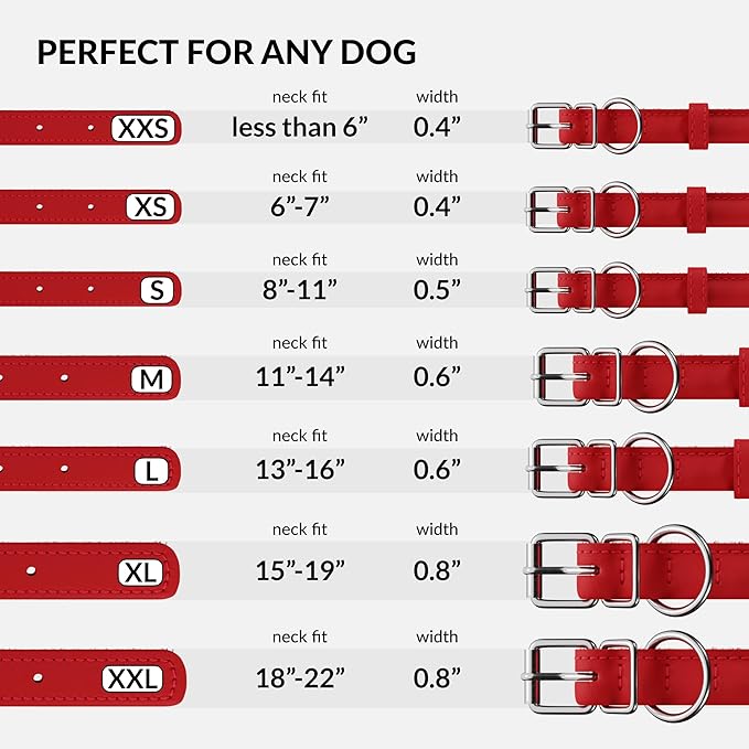 CollarDirect Rolled Leather Dog Collar, Soft Padded Round Puppy Collar, Handmade Genuine Leather Collar Dog Small Large Cat Collars 13 Colors (6-7 Inch, Red Textured)