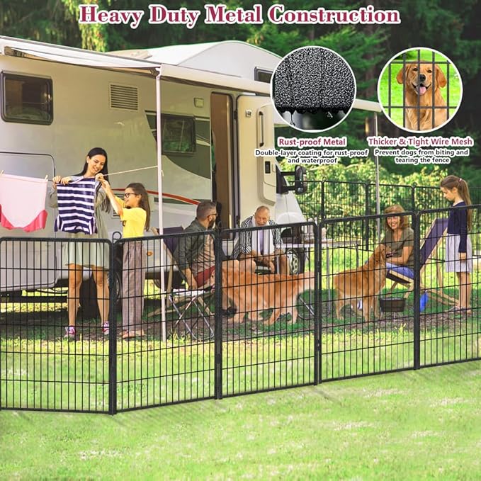 Dog Playpen 40 inch Dog Fence for Outdoor Indoor Use Heavy Duty Metal Dog Pen for Large Dogs, Rustproof Pet Playpen Portable Pet Fence Outdoor for Yard, RV Camping, Customizable, 42 Panels
