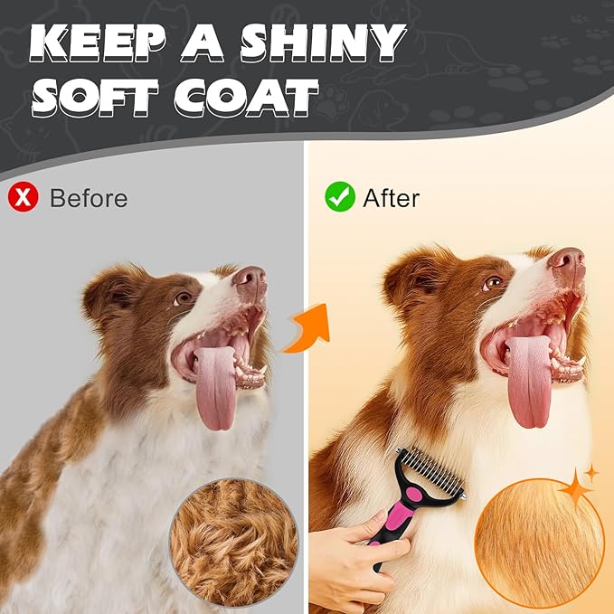 3PCS Dog Grooming Kit I Dog Brush for Shedding I Deshedding Dog Brush I Metal Dog Comb I Dog Bath Brush I Undercoat Rake for Dogs and Cats I Premium Pet Supplies (Pink Black)