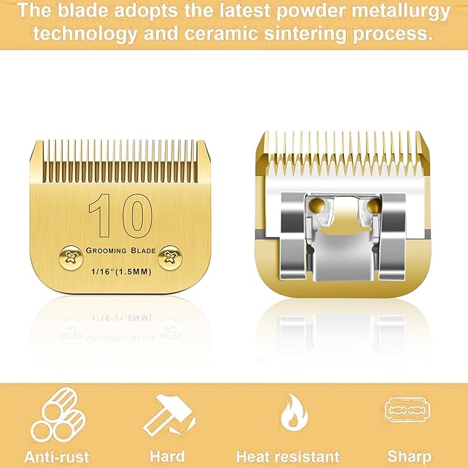 10 Blades Compatible With Andis/Oster A5/Wahl KM-10 Series Dog Clippers - Detachable Replacement Grooming Blades (Gold 10#/3PCS)