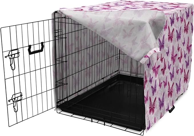 Ambesonne Purple Dog Crate Cover, Abstract Butterflies on Floral Background Feminine Romance Illustration, Easy to Use Pet Kennel Cover for Medium Large Dogs, 36 Inch, Maroon Purple Pale Pink