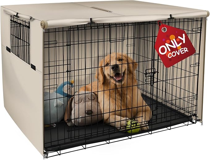 Explore Land 24 inches Dog Crate Cover Heavy Duty Polyester Pet Kennel Sunshade Universal Fit for Wire Cage (Light Tan)