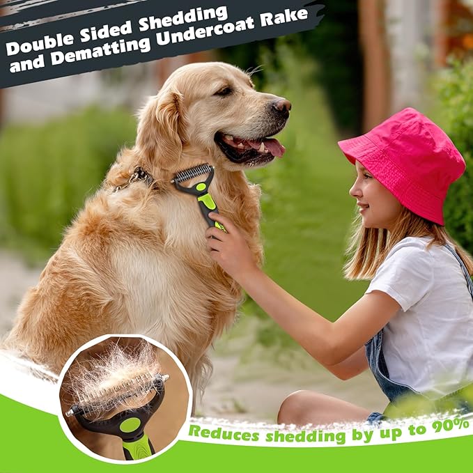 3PCS Dog Brush I Dog Brush for Shedding I Deshedding Dog Brush I Dog Bath Brush I Slicker Brush For Dogs I Dog Comb I Premium Pet Supplies (Green Black)