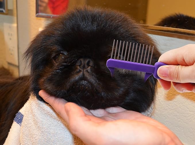 Hertzco Double-Sided Comb Hair Brush & Dog/Cat Grooming Kit - Closely Spaced Metal Pins - Detangling, Dog Combs, & Round Brushes - Hair Comb Tool (Double-Sided)