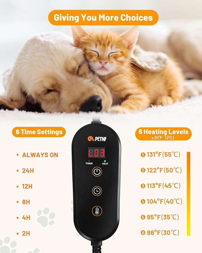 PETNF 2024 Pet Heating Pad with APP Remote Control, Indoor Outdoor Heated Pet Bed with Temperature Time Adjustment & Waterproof Cover, Electric Pet Heated Bed Pads