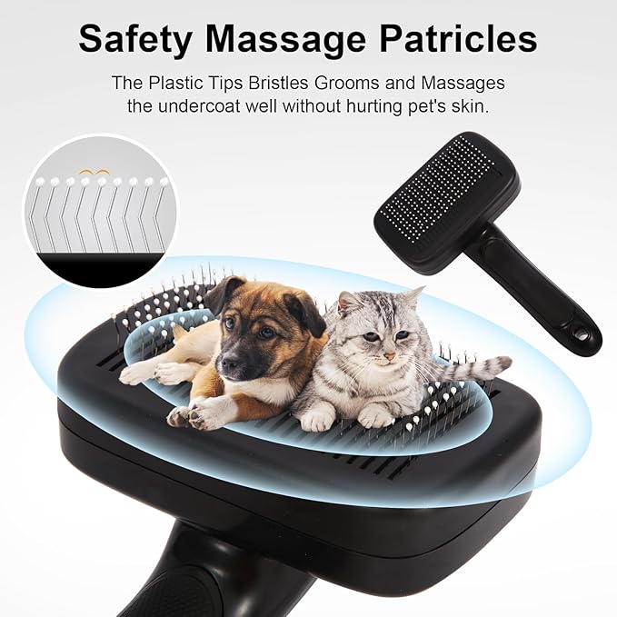 Pet Self Cleaning Slicker Brush for Grooming & Shedding Small Medium Large Dog Cat - Remove Loose Fur, Knot, Undercoat. Suitable for Long Short Hair Lengths sensitive Animals, Black