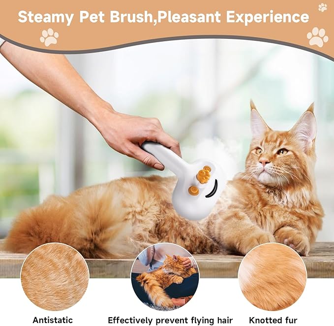 Pet Steam Brush for Dogs & Cats – 3-in-1 Grooming Spray Comb, Mist Massage & Defur Function, Water Spritz Deshedding Tool for Long/Short Hair, Indoor Pets (Puffease Cepillo de Vapor)