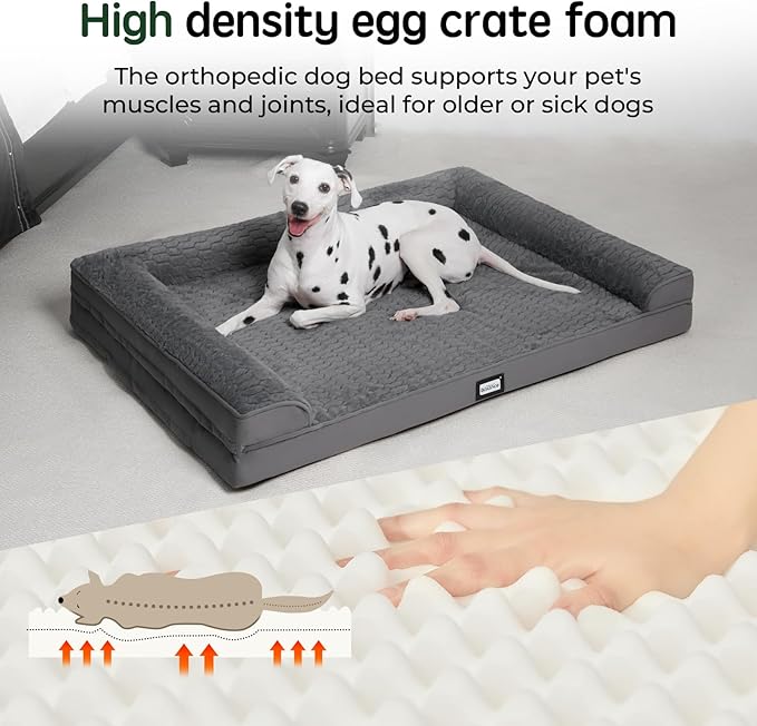 BALANCE Orthopedic Dog Bed, Egg Crate Foam Dog Couch for Pet Sleeping, Pet Sofa with Removable Washable Cover & Nonskid Bottom, Comfy Dog Bed for Medium Size Dog, Grey