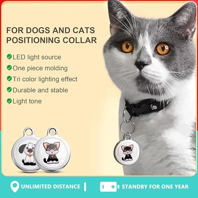 Cat Collar Cat Tracker Collar Dog Tracker Pet Tracker Kittens GPS Tracker for Cats Dogs| Android and iOS Universal| No Monthly Fee | No Charging Required | Waterproof | Smart Anti-Loss Locator (Cat)