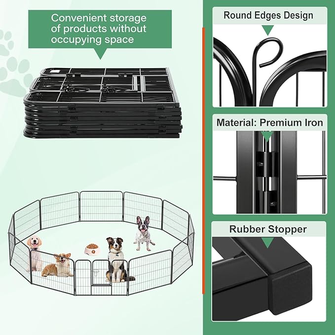 FDW Dog Playpen Dog Pen Dog Kennel 12 Panels 24 Inch Height Indoor Outdoor Folding Metal Portable Puppy Exercise Pen Heavy Duty Dog Fence for Yard Camping,Black