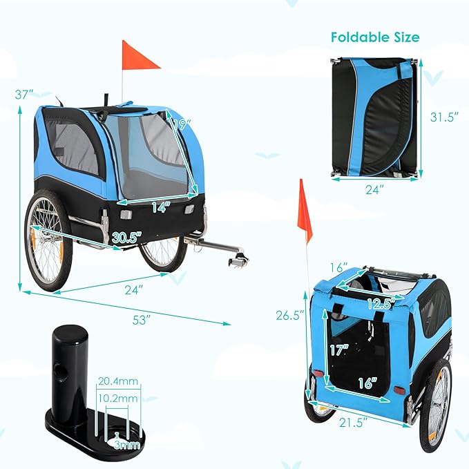 PETSITE Dog Bike Trailer, Dog Cart for Bicycle with 3 Breathable Mesh Entrances, Safety Flage, Easy Folding Pet Carrier with Quick Release Wheels, Pet Bike Trailer for Small & Medium Sized Dogs