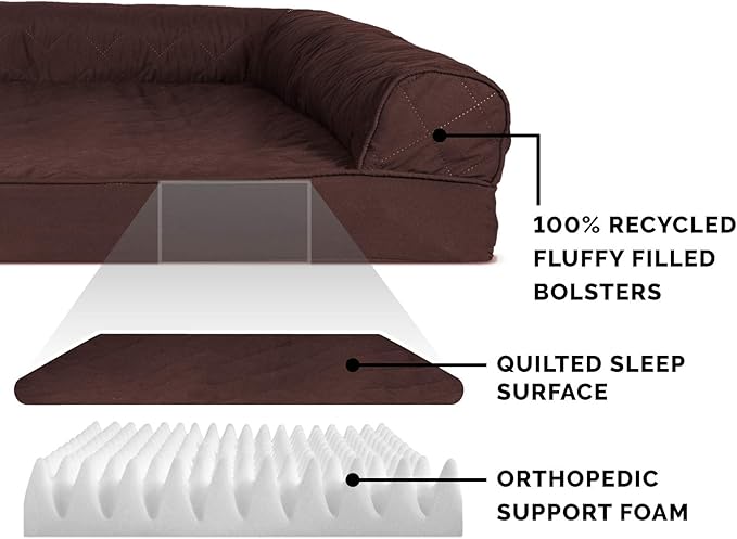 Furhaven Orthopedic Dog Bed for Medium/Small Dogs w/ Removable Bolsters & Washable Cover, For Dogs Up to 35 lbs - Quilted Sofa - Coffee, Medium