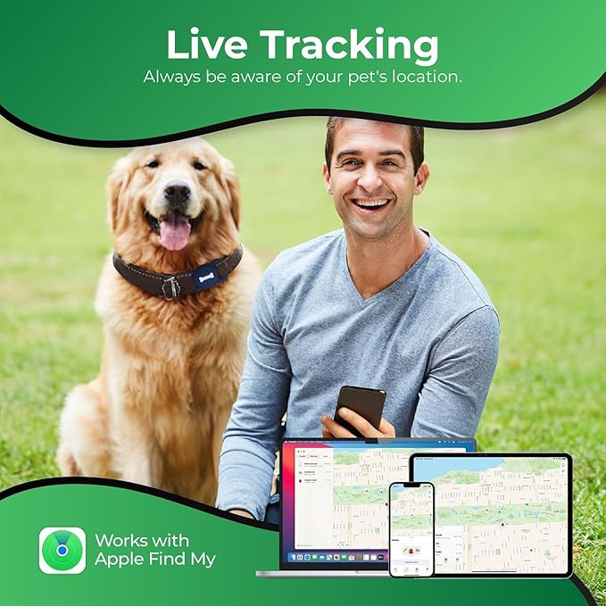 Smart Pet Tracker, Dog Tracker with Black Collar Holder, Smart Tag for Seamless Location Tracking, No Monthly Fee, MFi Certificated, Work with Find My, No GPS Tracker, iOS Only(Midnight Blue)