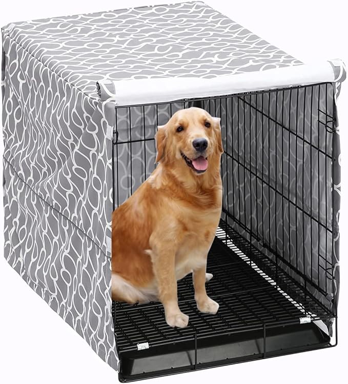 Morezi Dog Crate Cover for Wire Crates, Heavy Nylon Waterproof, Fits Most 36" inch Dog Crates, Easy to Put On, Take Off, and Adjust - Cover only - Gray - Large