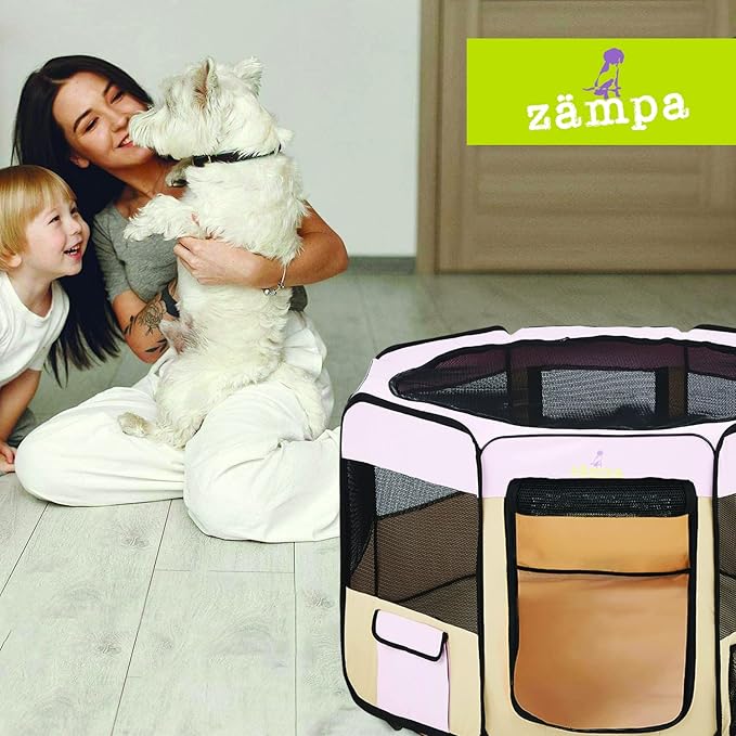 Zampa Puppy Playpen Small 36"x36"x24" Portable Pop Up Playpen for Dog and Cat, Foldable | Indoor/Outdoor Kitten Pen & Travel Pet Carrier + Carrying Case.