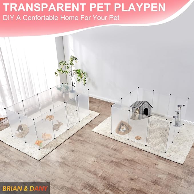 BRIAN & DANY Dog Playpen Portable for Small Animals, Dog Play Pen Indoor, Transparent Pet Playpen for Puppies, Cats, 80" L x 40" W x 28" H