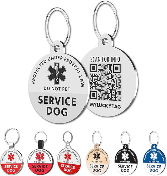 MYLUCKYTAG Service Dog Tag, QR Code Stainless Steel Pet ID Tag Dog Tag, Online Pet Profile, Pet Location Alert Email, Digital Pet Tag, Durable Pet ID, Dog Collar Tag, Engraved Pet Tag