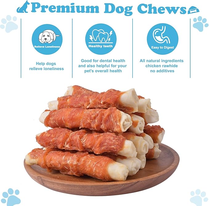 Dog Treats Chicken Wrapped Rawhide Rolls Healthy Dog Chews Long Lasting for Large Dog 1 lb/454g
