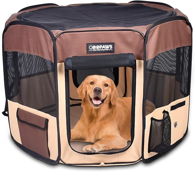 JESPET 61" Pet Dog Playpens, Portable Soft Dog Exercise Pen Kennel with Carry Bag for Puppy Cats Kittens Rabbits, Brown