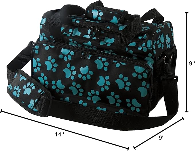 WAHL Professional Animal Travel Tote Bag with Zipper - Travel Bag - Storage Bag for Grooming Supplies - for Dog, Cat & Pet Groomers - 28.8 Inches, Turquoise Paw Print Design (#97764-300)