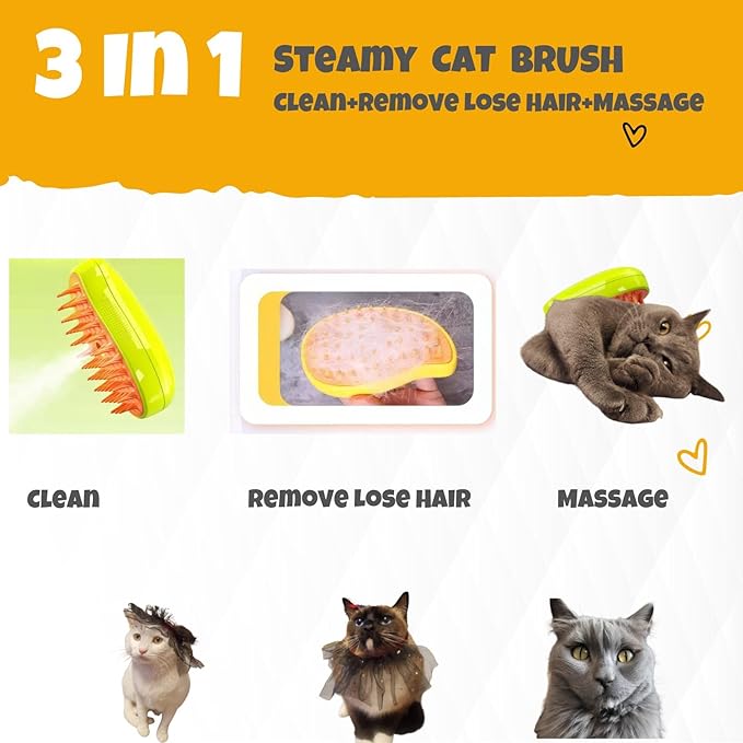 Cat Steam Brush, 3 In1 Cat Steamy Brush, Grooming Tool,Cats hair steamy Comb,Vapor Tool for cats
