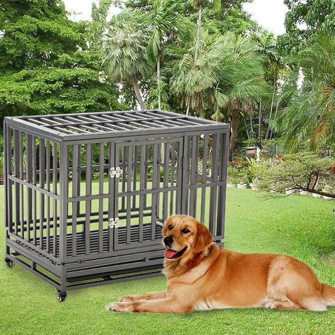 LUCKUP 38 Inch Heavy Duty Dog Cage Metal Kennel and Crate for Large Dogs,Easy to Assemble Pet Playpen with Four Wheels,Black … …